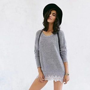UO Pins & Needles Lace Hem Oversized Knit Sweater